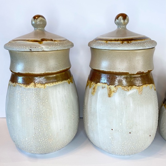VTG 1970s Pottery Canister Set Tundra Lava Glaze Laurentian Quebec MCM Handmade - Picture 6 of 12